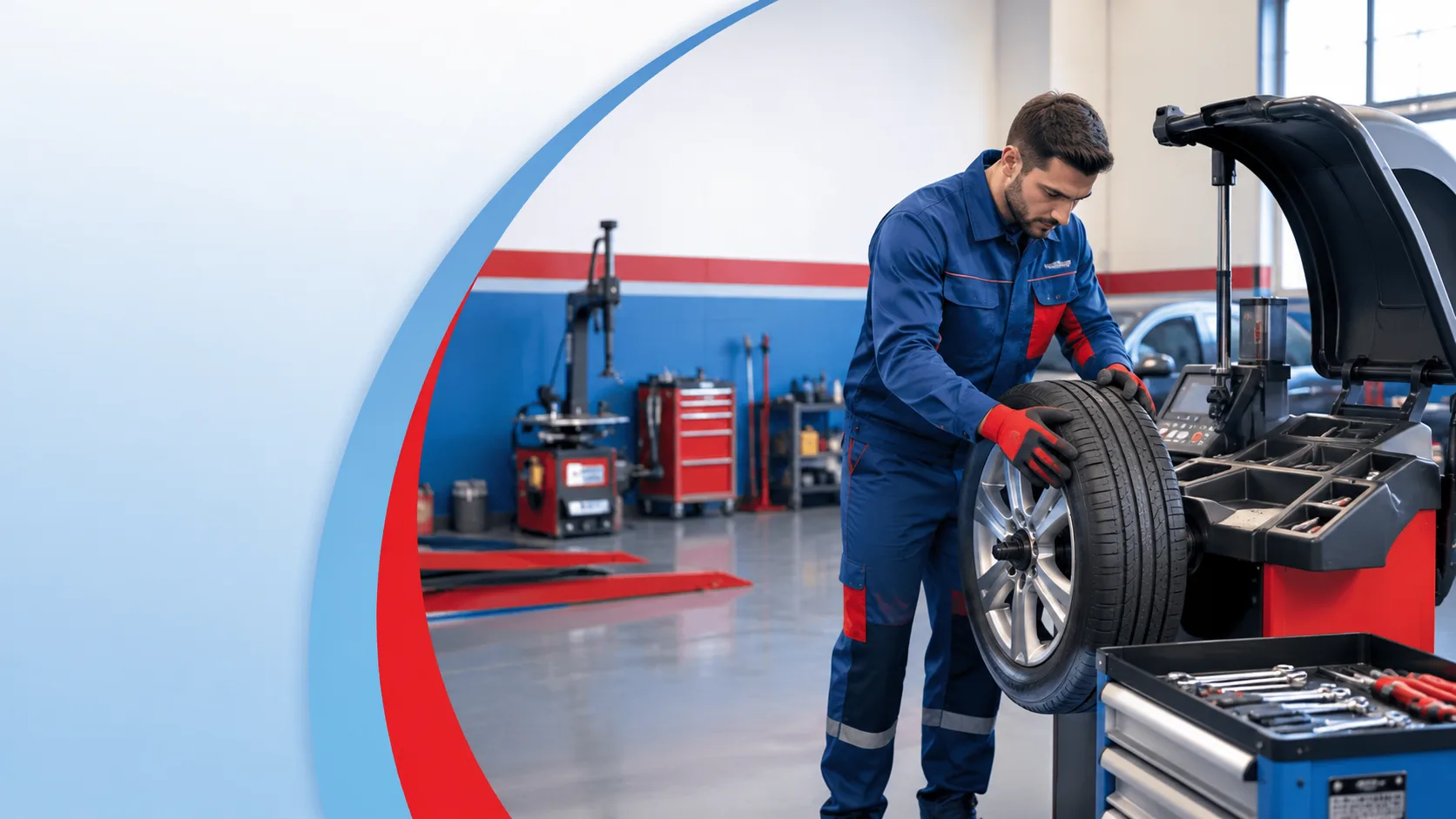 Servis çalışanı araç lastik bakımı yapıyor