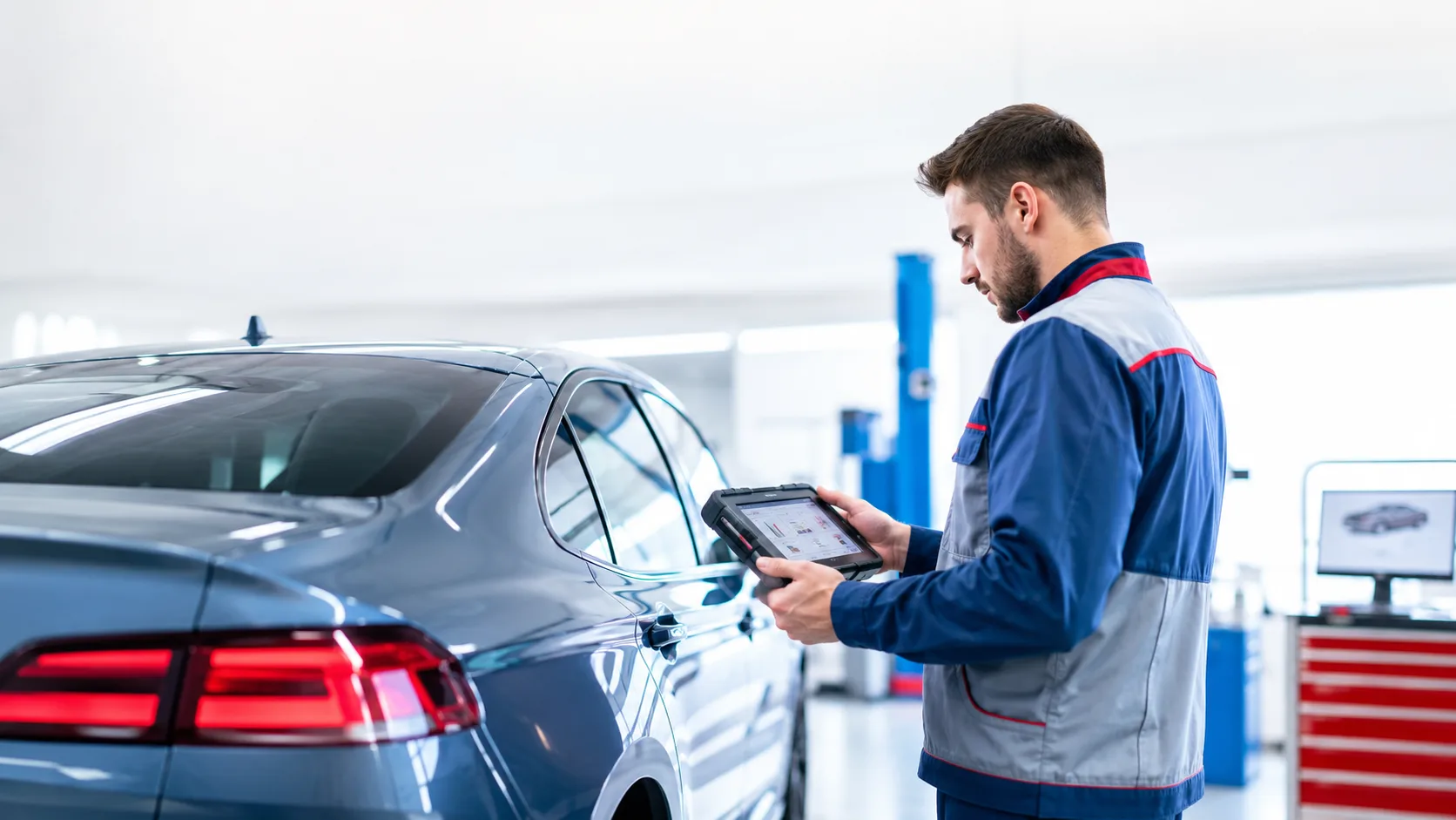 Oto ekspertiz teknisyeni araç motorunu inceliyor