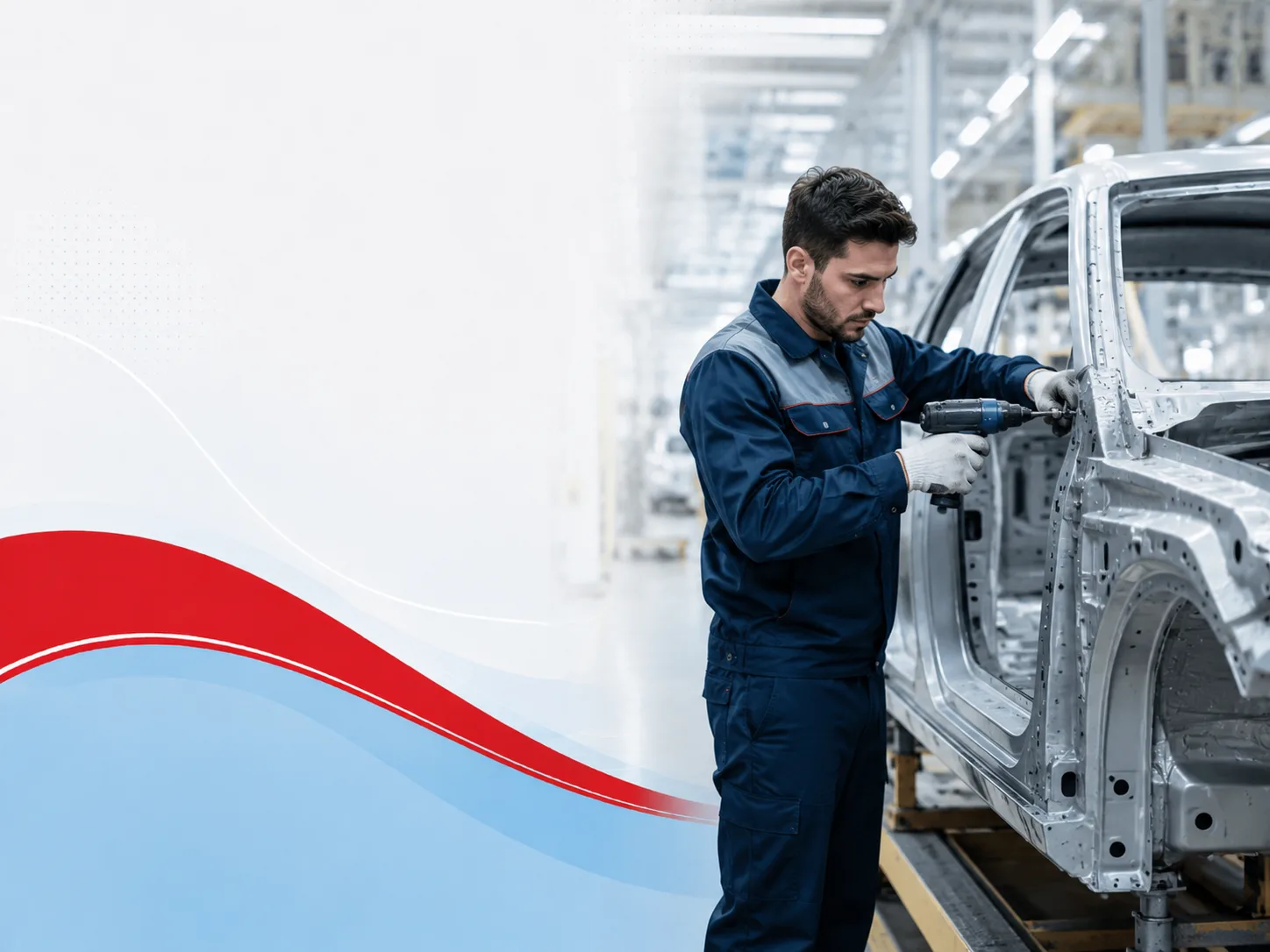 Montaj hattında otomotiv montajcısı parça montajı yapıyor