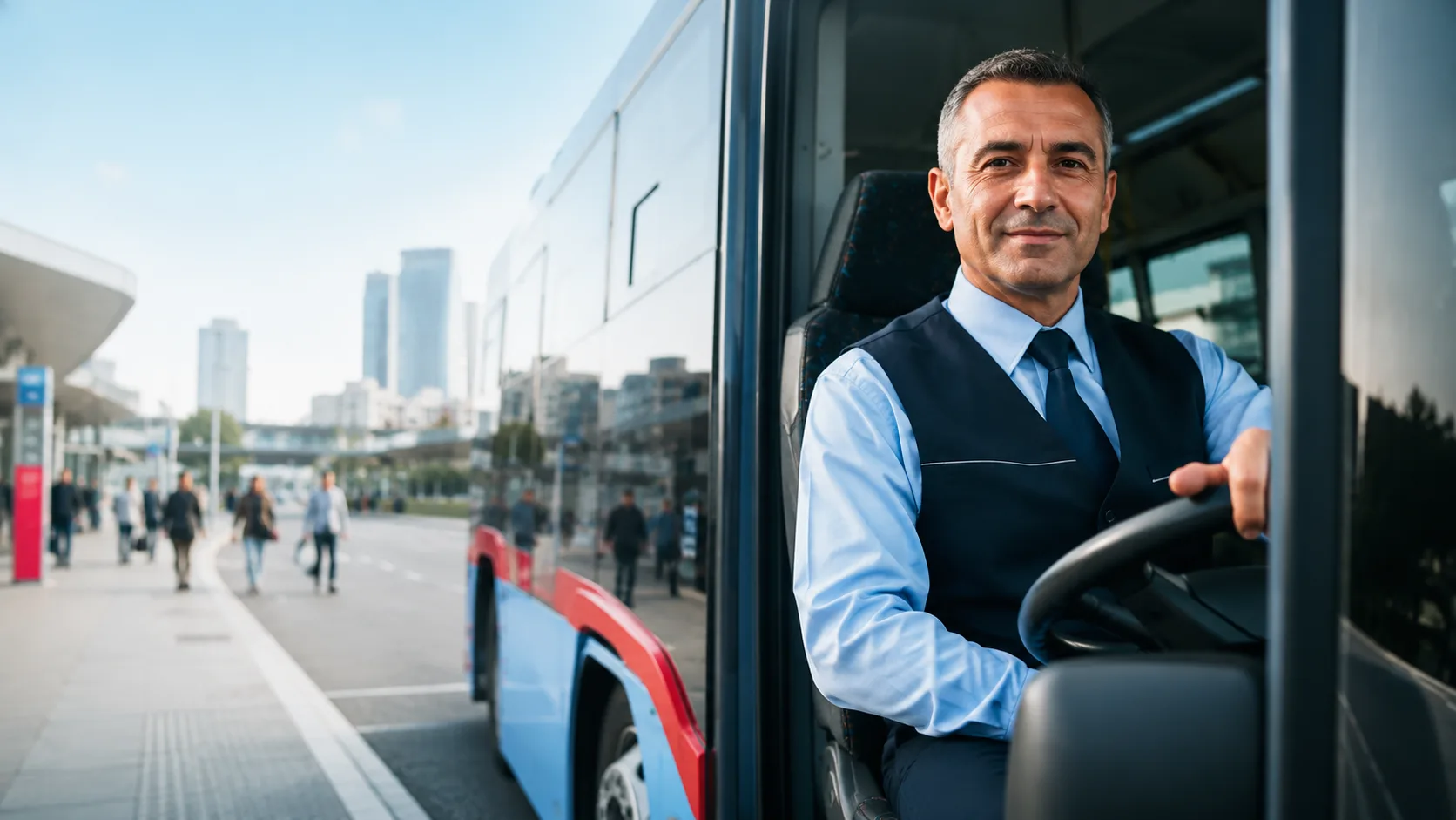 Şehir içi otobüs şoförü direksiyonda